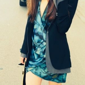 Black Halo Blue/Black Charmeuse Surplice Dress